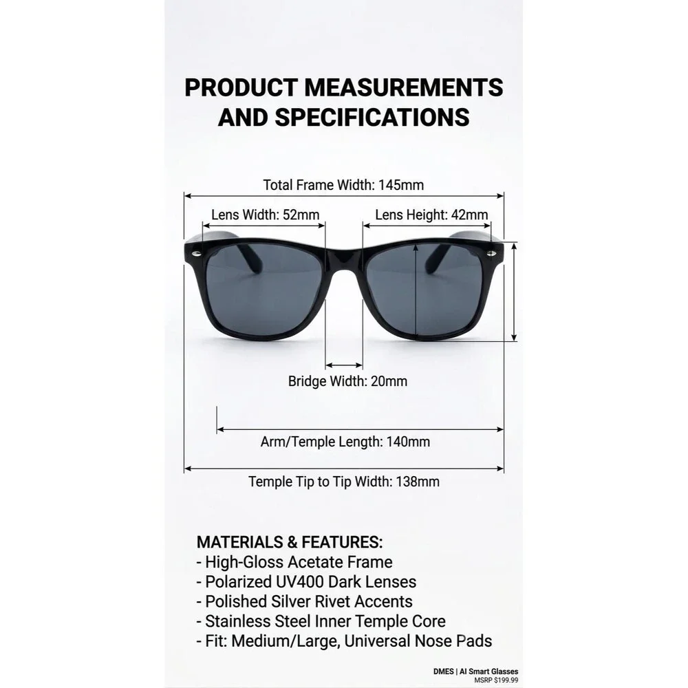 DMES AI Smart Glasses Hands Free Audio and Smart Connectivity
